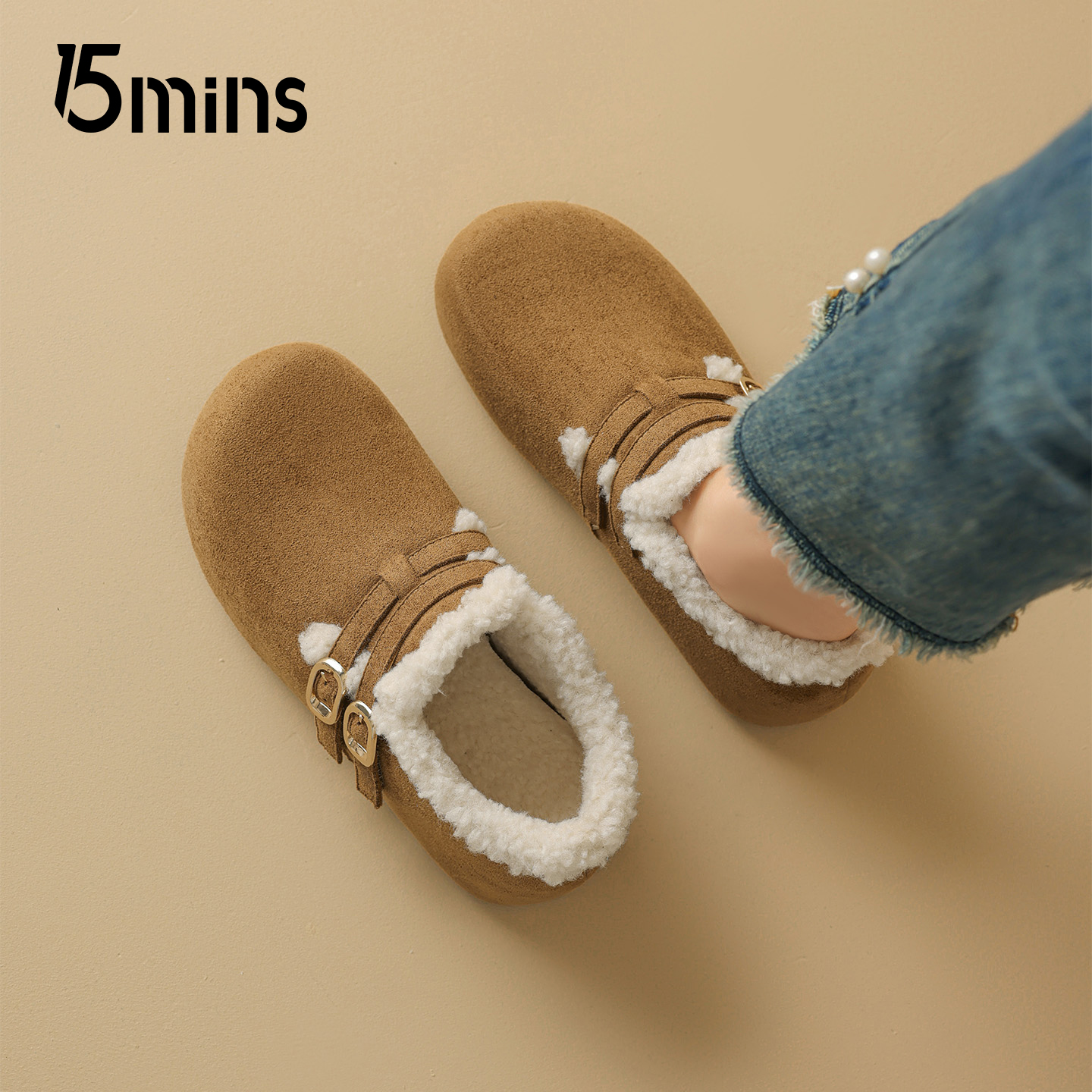 15mins时尚加绒勃肯鞋女2025新款