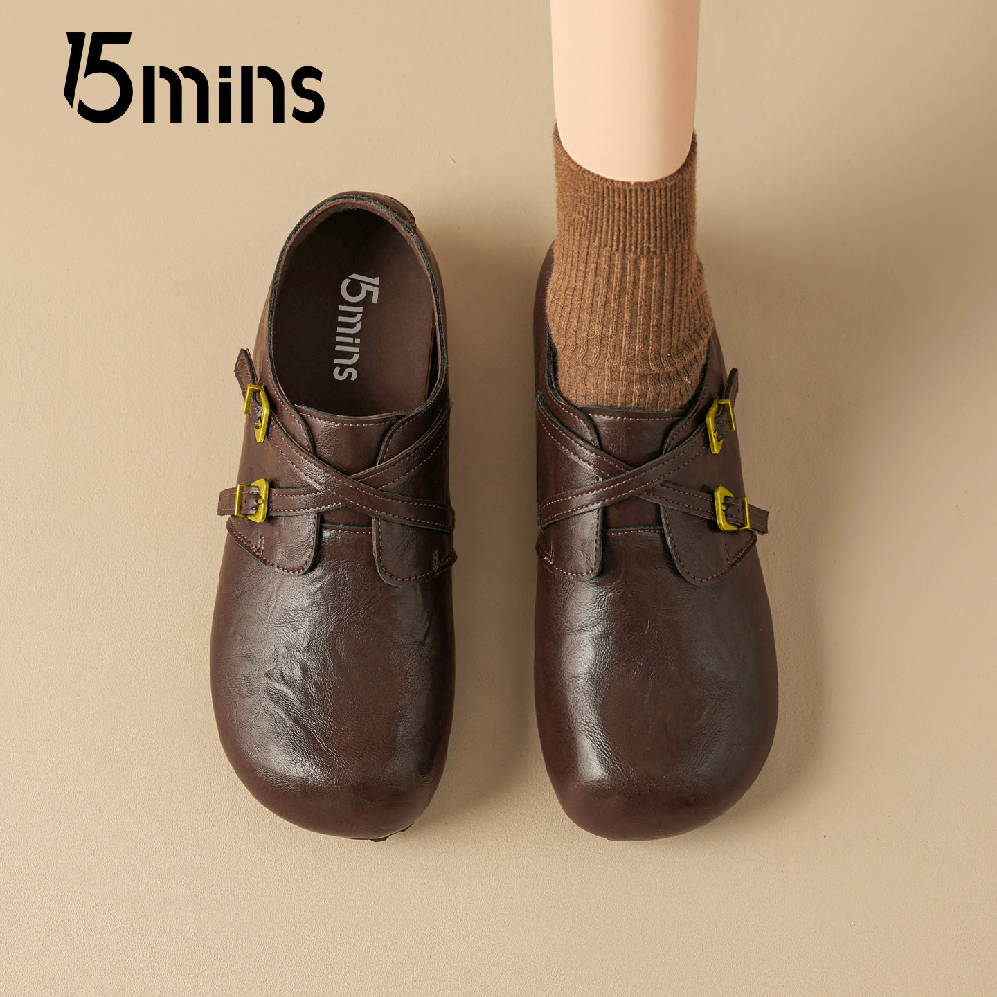 15mins全包勃肯鞋女2025新款冬季复古棕色百搭小皮鞋软底孕妇单鞋,女鞋,勃肯鞋/软木鞋,淘宝优惠券,粉丝福利购,淘宝优惠卷