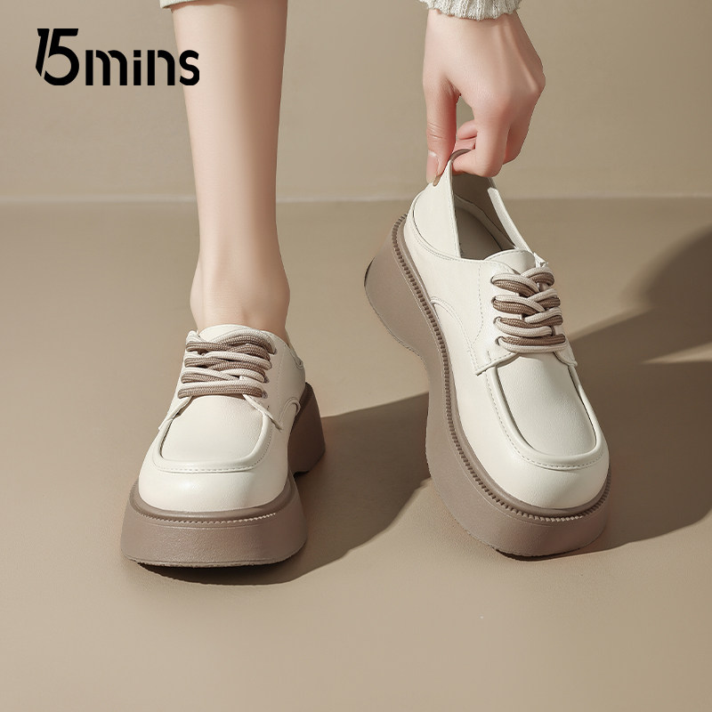 15mins厚底法式小皮鞋女2026新款春季白色系带深口单鞋复古乐福鞋,女鞋,深口单鞋,淘宝优惠券,粉丝福利购,淘宝优惠卷