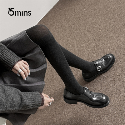 15mins简约时尚粗跟乐福鞋女单鞋