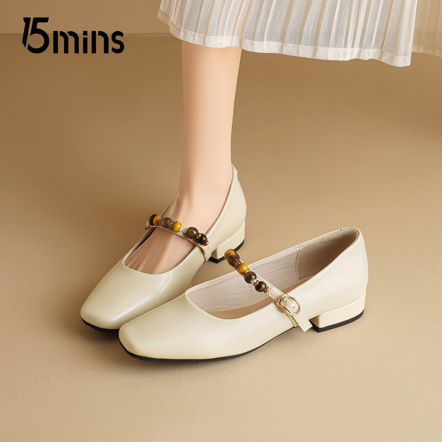 15mins法式珠饰玛丽珍鞋女2026新款春季一字带百搭小皮鞋低跟单鞋,女鞋,玛丽珍鞋,淘宝优惠券,粉丝福利购,淘宝优惠卷