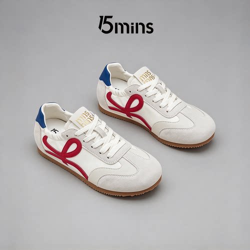 15mins官方旗舰店复古拼色女鞋