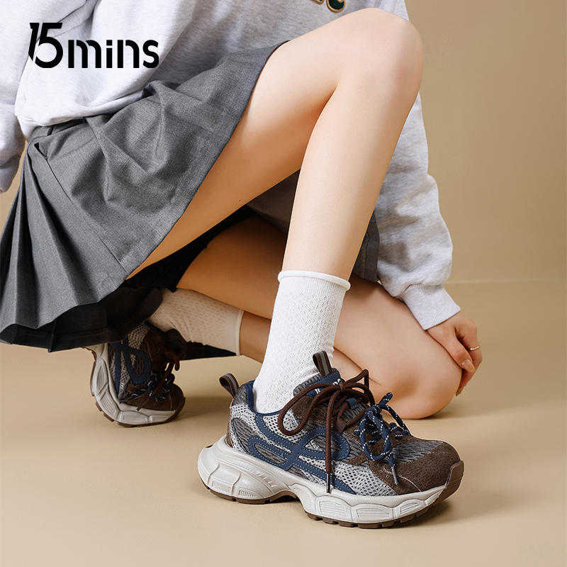 15mins厚底老爹鞋女2025新款秋冬