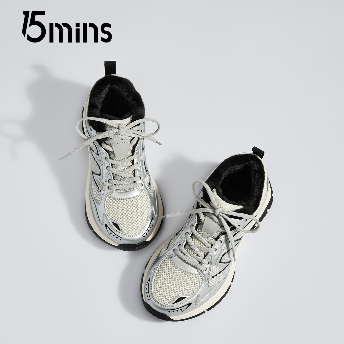 15mins银色老爹鞋女款2025新款秋