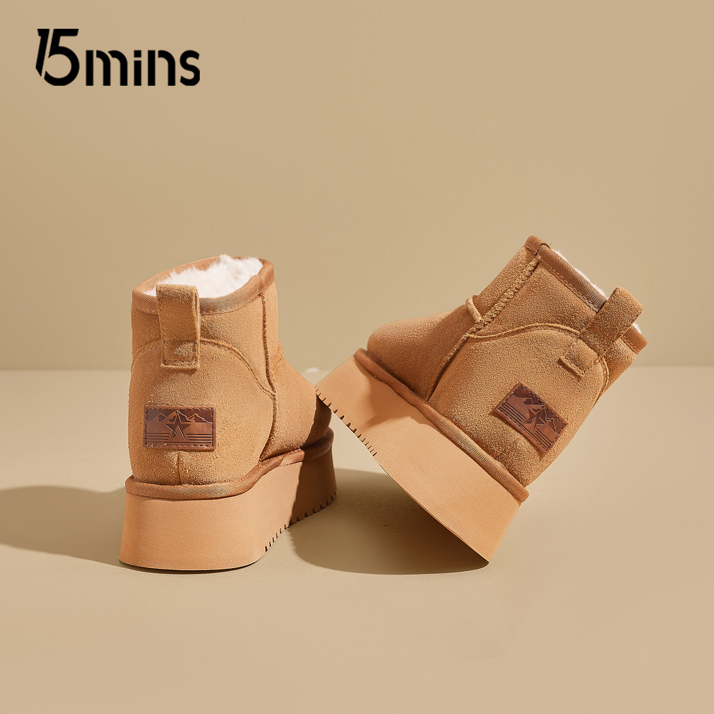 15mins厚底雪地靴女2025新款