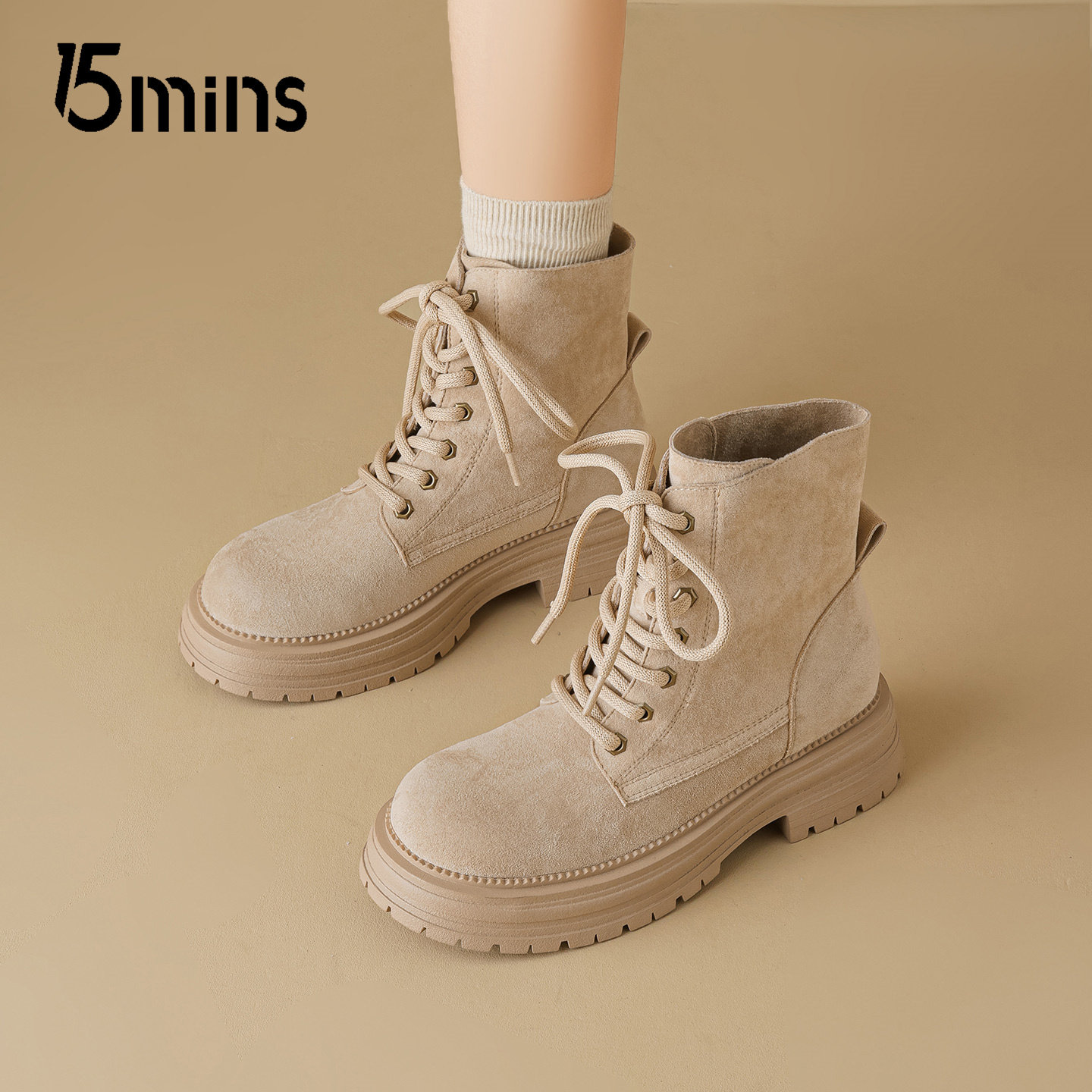 15mins女复古工装厚底马丁靴
