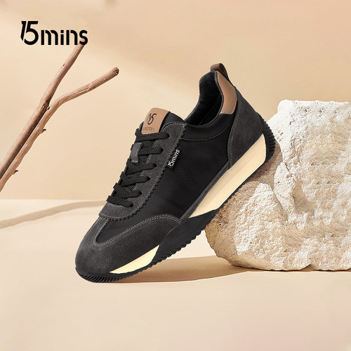 15mins男鞋2025春季新款软底软面耐磨运动休闲鞋男士厚底低帮鞋