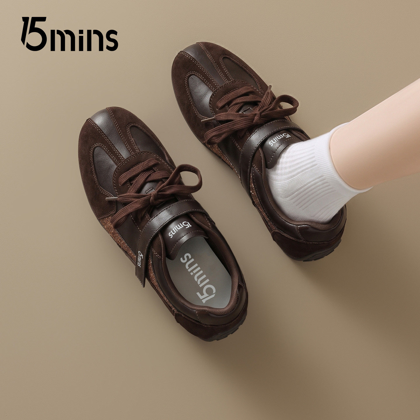 15mins时尚咖啡色德训鞋女