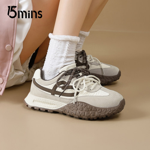 15mins厚底德训鞋女春季新款
