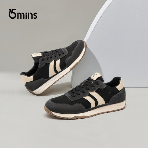 15mins男鞋2025春季新款透气男士百搭运动休闲鞋厚底防滑阿甘鞋男