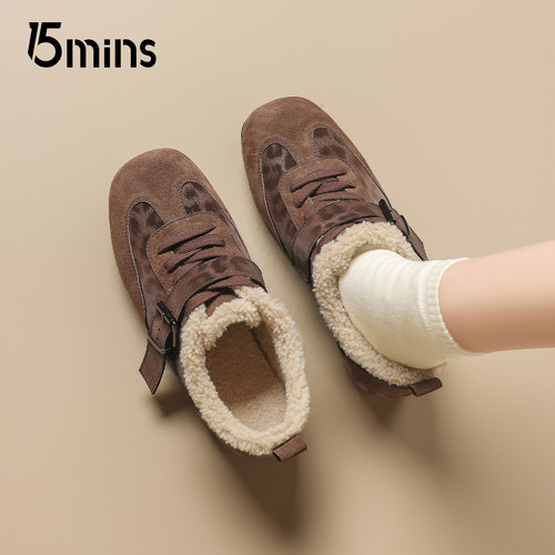 15mins加绒德训鞋女豹纹雪地棉靴