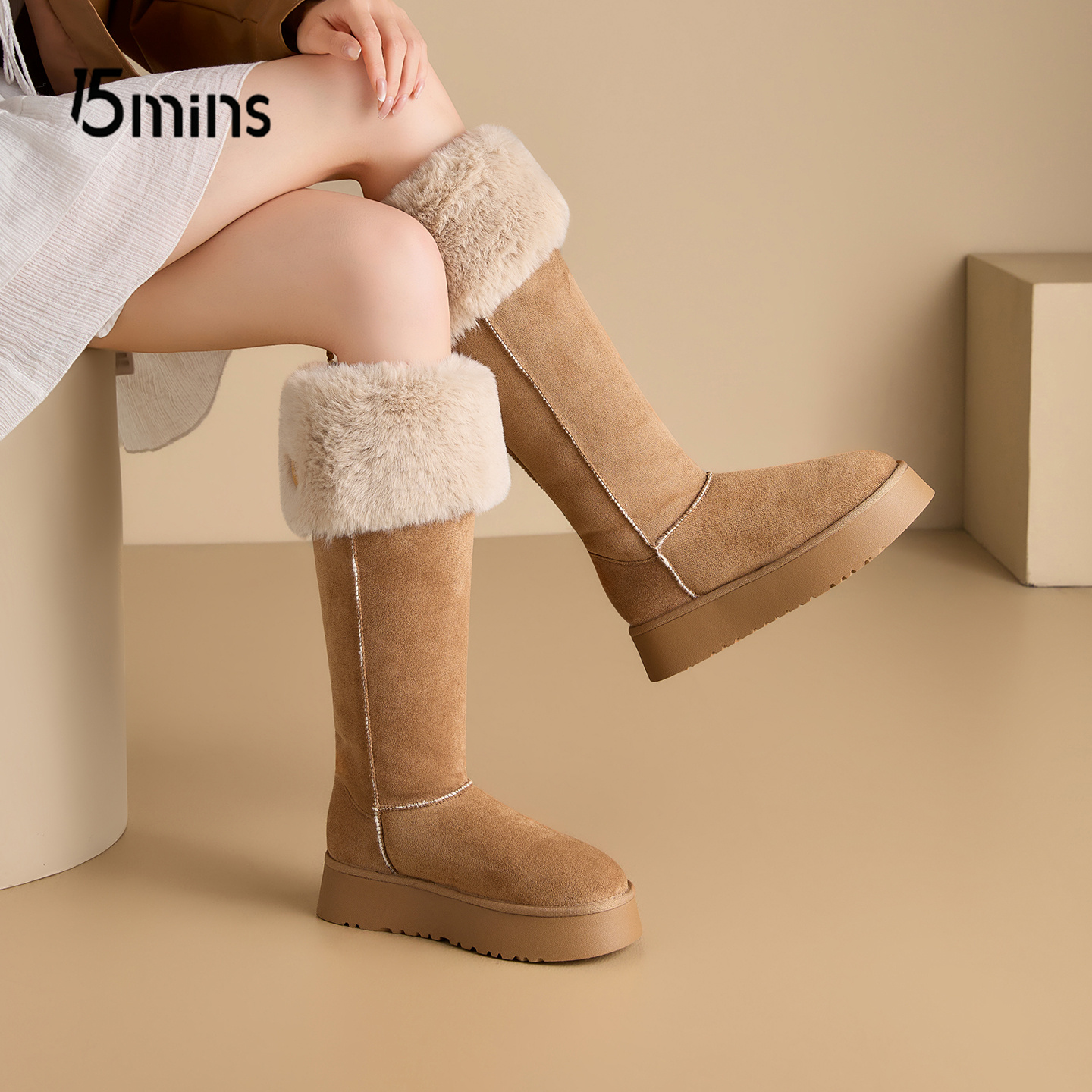 15mins女款冬季棉鞋女东北长筒靴