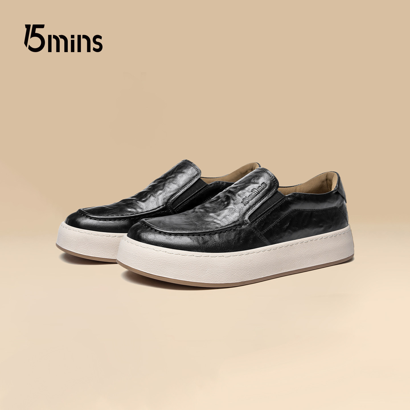 15mins一脚蹬皮鞋男2026春季新款厚底乐福鞋耐磨休闲商务鞋子增高