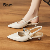 凉拖鞋 15mins粗跟凉鞋 尖头气质高跟鞋 一脚蹬法式 女夏季 2025年新款