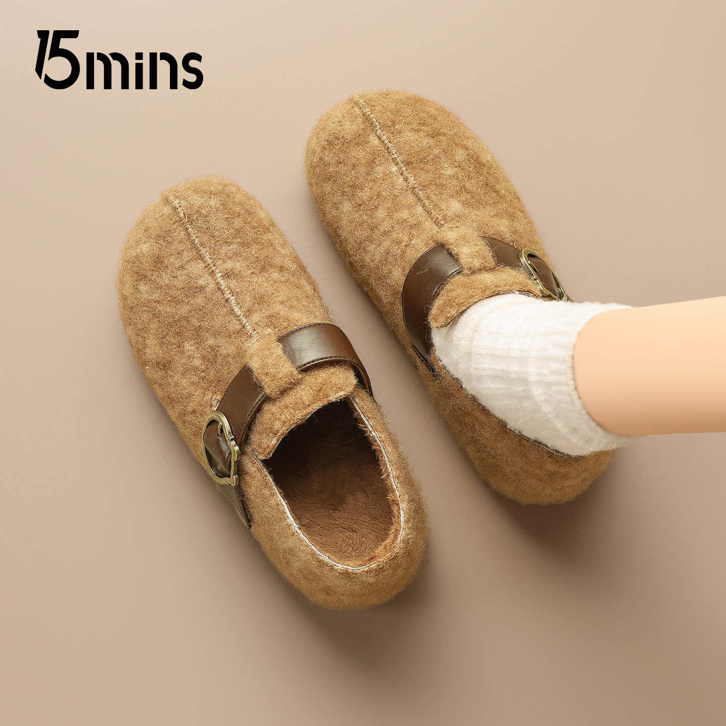 15mins时尚毛绒勃肯鞋女2025冬