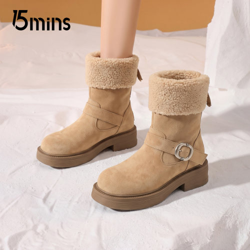 15mins女款厚底加绒保暖雪地靴