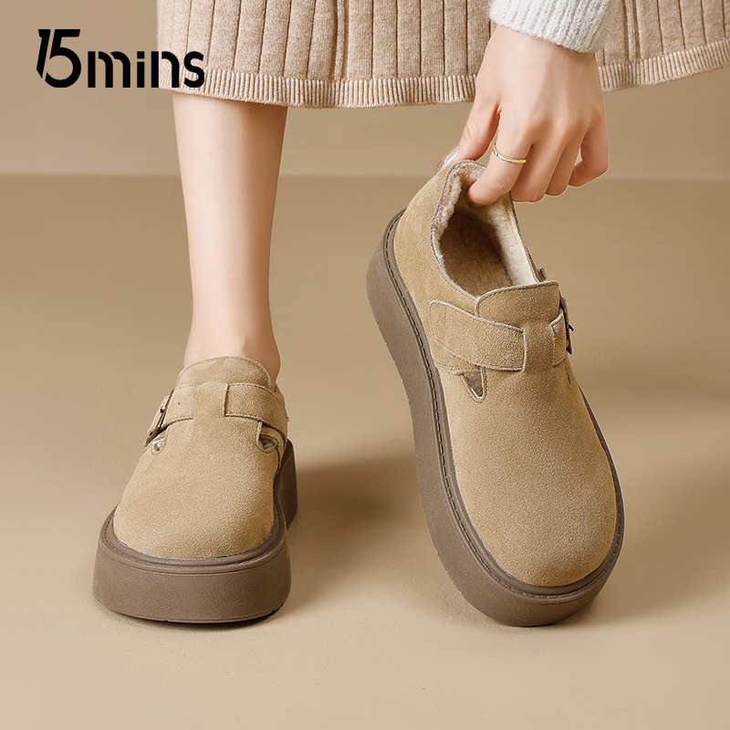 15mins厚底勃肯鞋加绒保暖单鞋