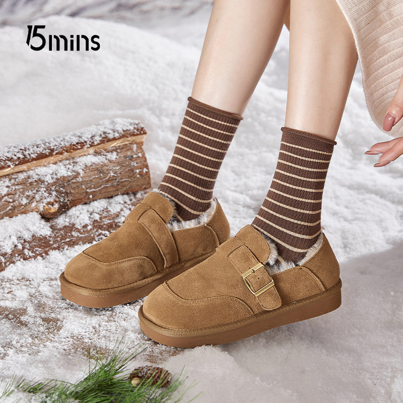 15mins毛毛鞋女款复古雪地靴板鞋