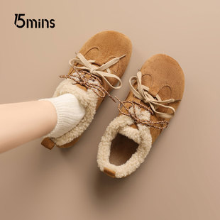 加厚靴子勃肯鞋 15mins雪地靴女2025冬季 毛毛鞋 加绒保暖二棉鞋 新款