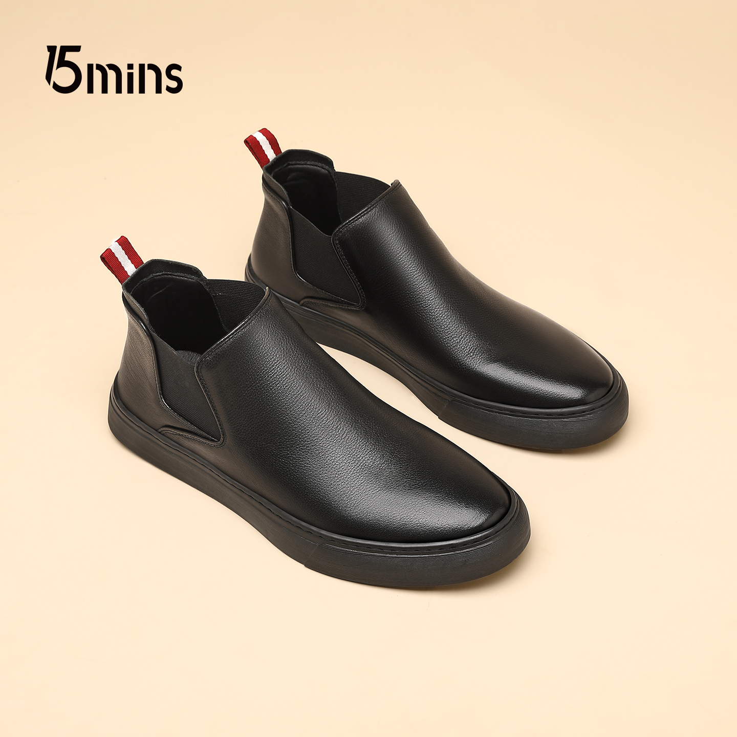 15mins头层牛皮男鞋男士秋冬款新款厚底防滑透气真皮套脚休闲板鞋