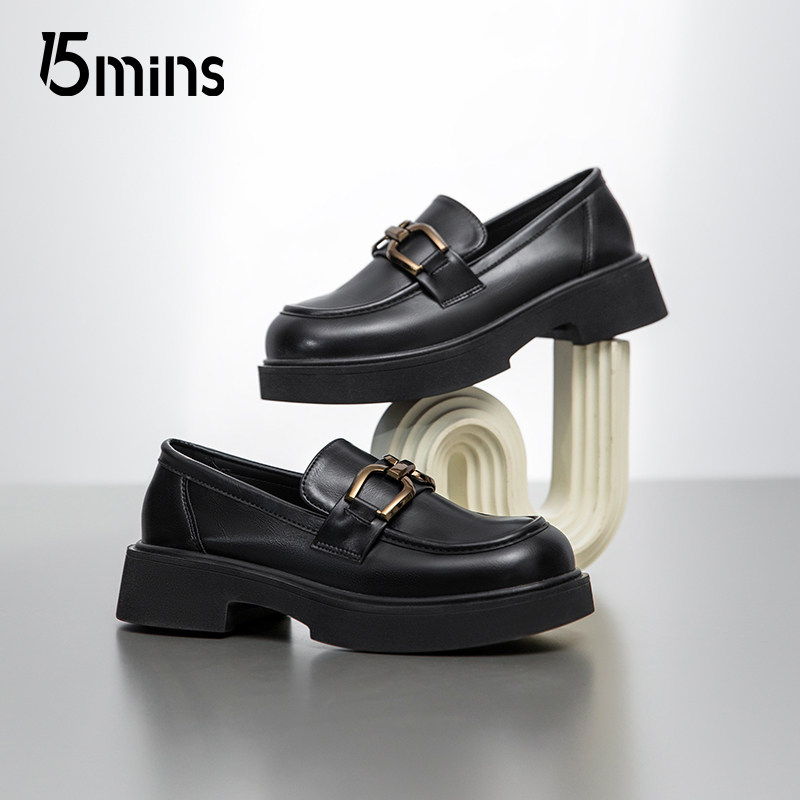 15mins厚底乐福鞋女英伦风小皮鞋2026春季新款学院一脚蹬单鞋百搭,女鞋,乐福鞋（豆豆鞋）,淘宝优惠券,粉丝福利购,淘宝优惠卷