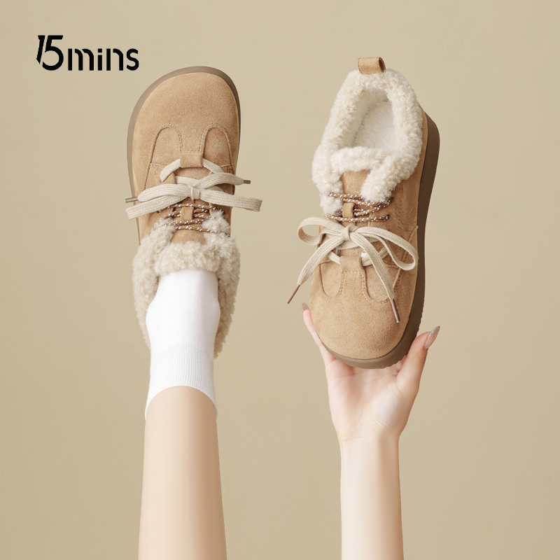 15mins圆头毛毛鞋女款雪地靴爆款