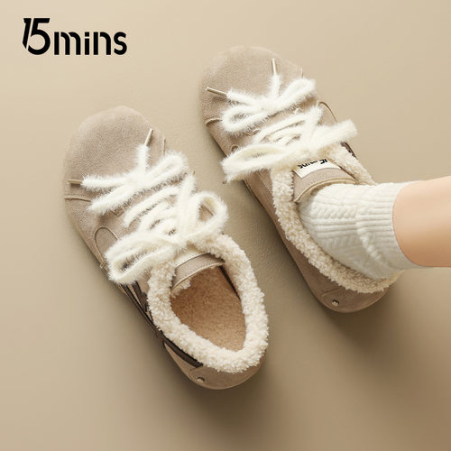 15mins加绒德训鞋女2025新款冬季