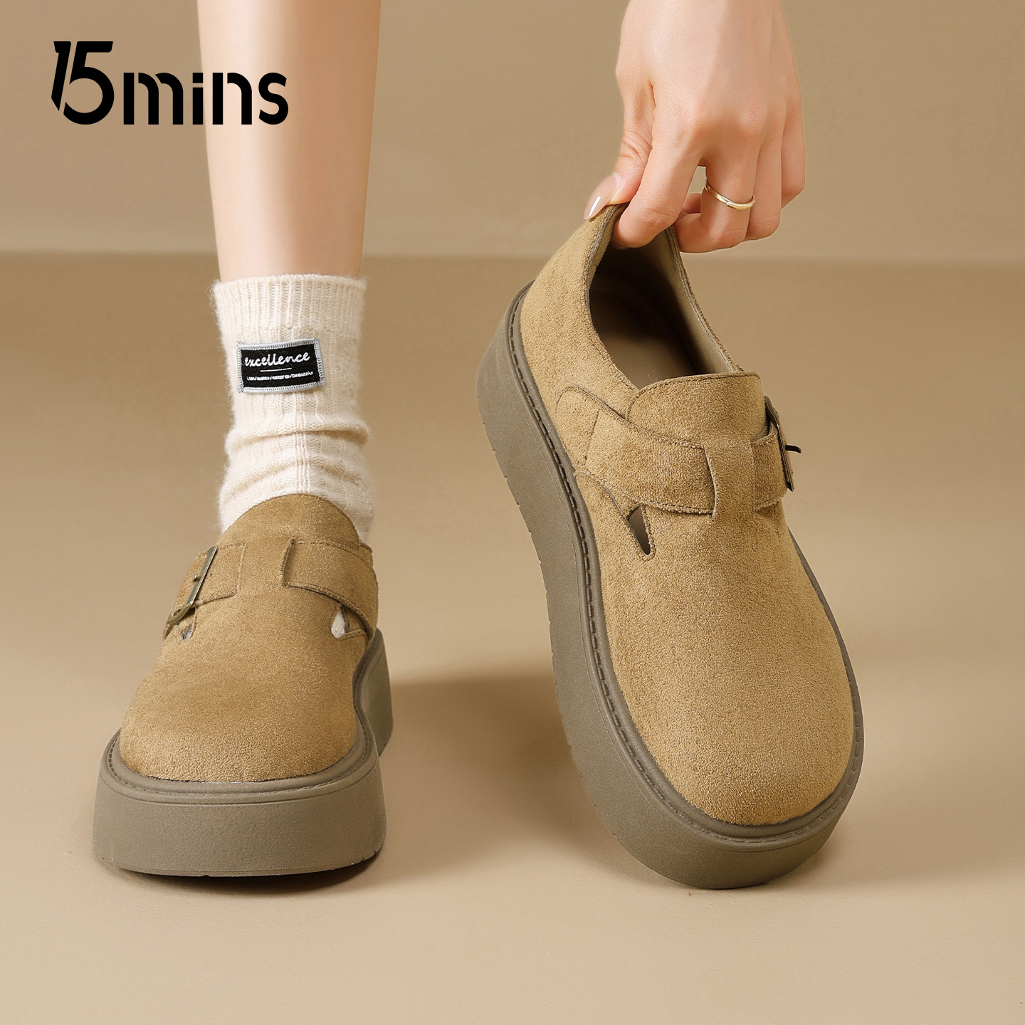 15mins厚底勃肯鞋女2025新款秋冬