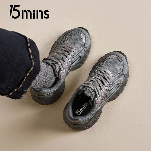 15mins厚底老爹鞋女2026新款春季