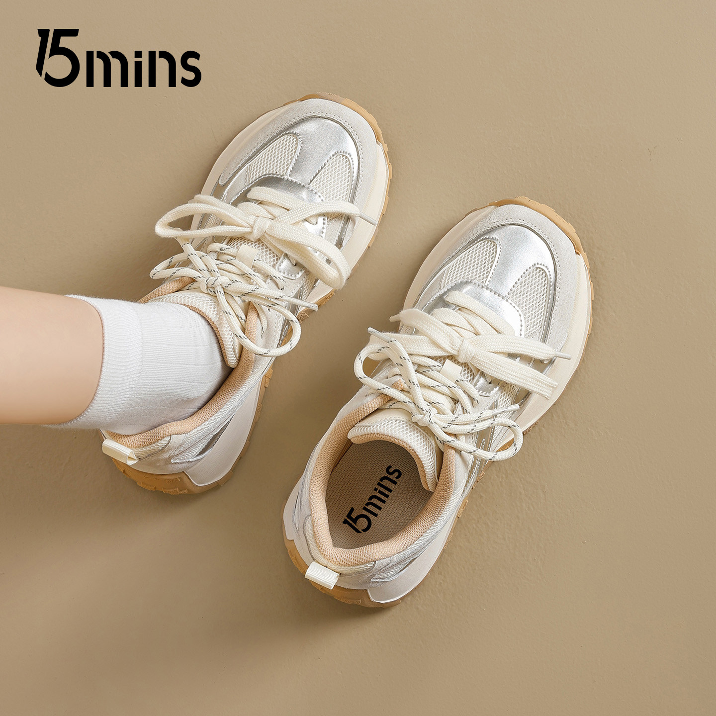 15mins复古厚底老爹鞋女2026春季新款透气网面百搭增高休闲运动鞋,女鞋,时尚休闲鞋,淘宝优惠券,粉丝福利购,淘宝优惠卷