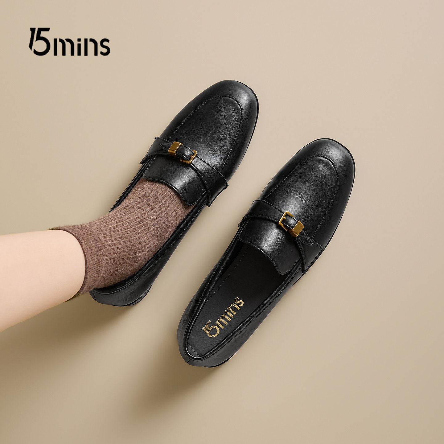 15mins棕色爆款深口单鞋女2026新款春季英伦风乐福鞋皮带扣小皮鞋,女鞋,深口单鞋,淘宝优惠券,粉丝福利购,淘宝优惠卷