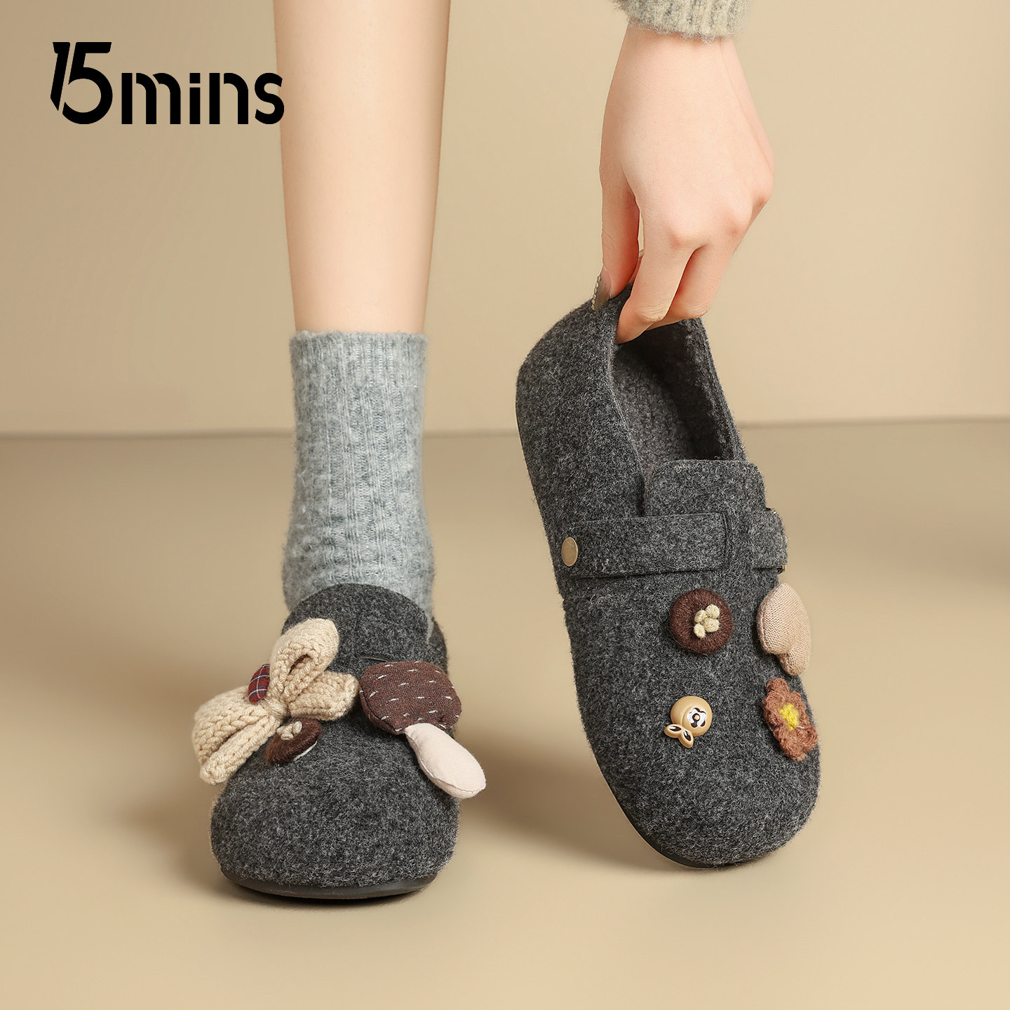 15mins全包毛呢勃肯鞋女2025冬季新款卡通毛毛鞋加绒保暖棉鞋爆款,女鞋,勃肯鞋/软木鞋,淘宝优惠券,粉丝福利购,淘宝优惠卷