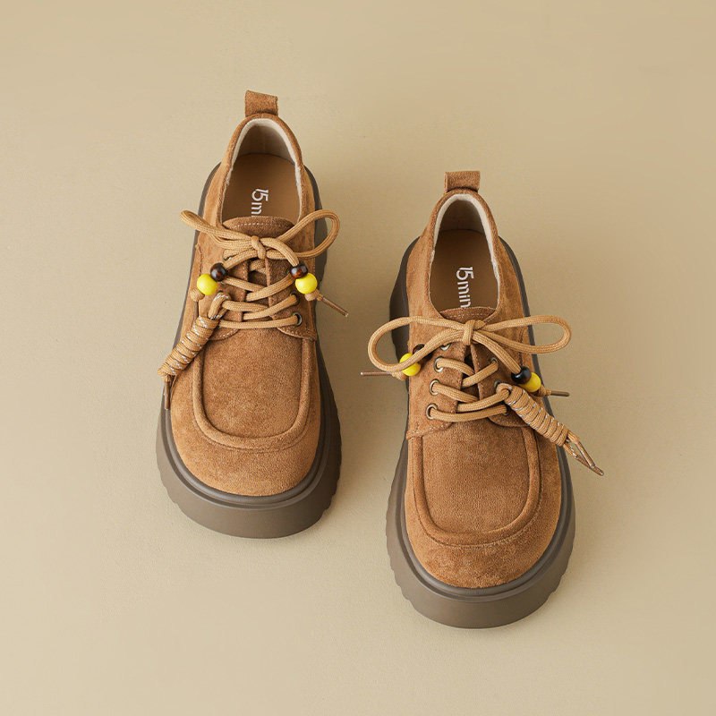 15mins英伦风厚底乐福鞋女2026新款春秋复古百搭小个子增高勃肯鞋