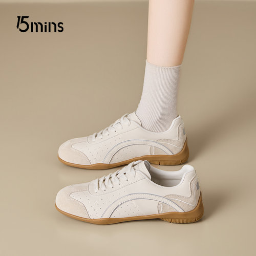 15mins内增高米色德训鞋女休闲鞋