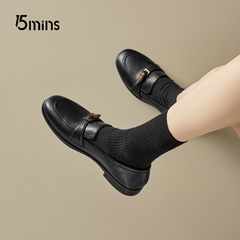 15mins英伦风乐福鞋女2026新款春季黑色小皮鞋一脚蹬百搭软底单鞋