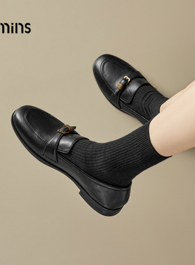15mins英伦风乐福鞋女2026新款春季黑色小皮鞋一脚蹬百搭软底单鞋