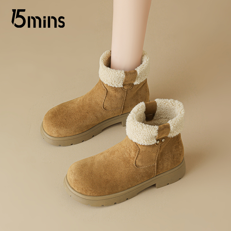15mins厚底雪地靴加绒短靴棉鞋