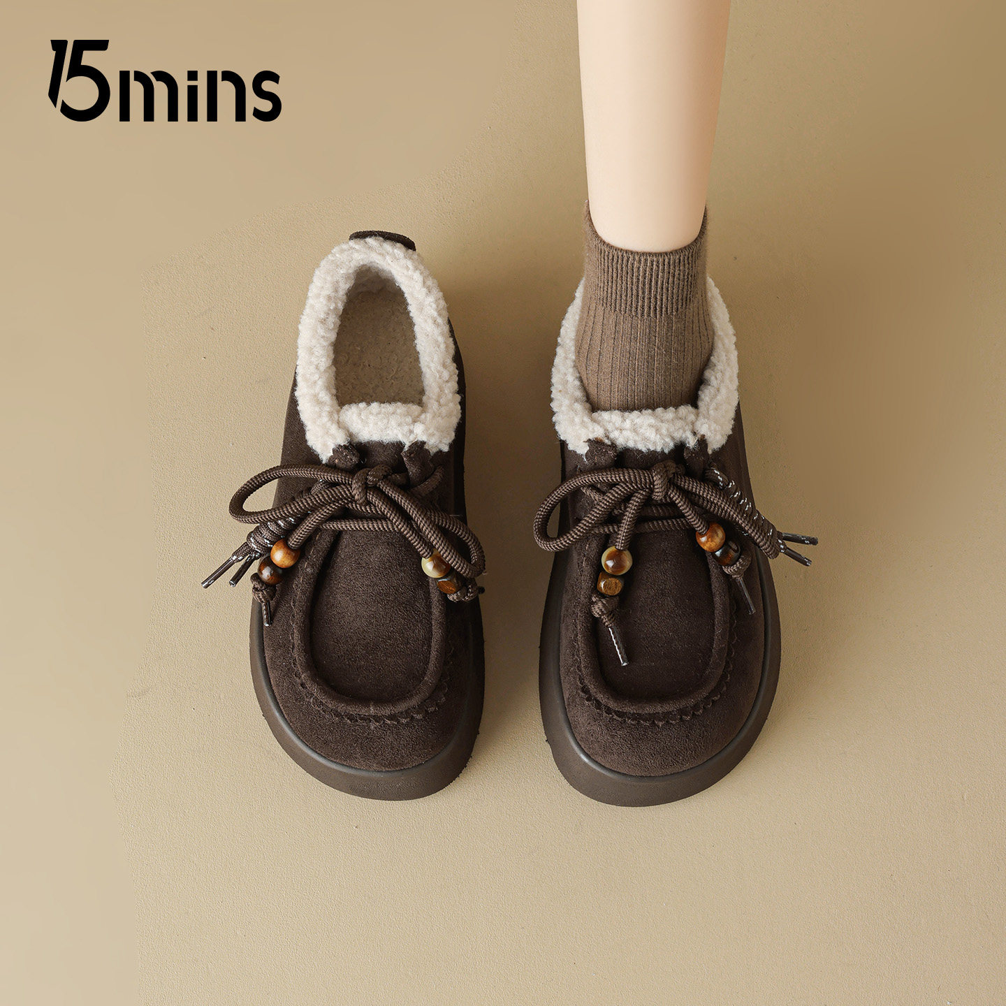 15mins加绒勃肯鞋女款2025冬季新款小个子厚底袋鼠鞋休闲毛毛棉鞋,女鞋,勃肯鞋/软木鞋,淘宝优惠券,粉丝福利购,淘宝优惠卷