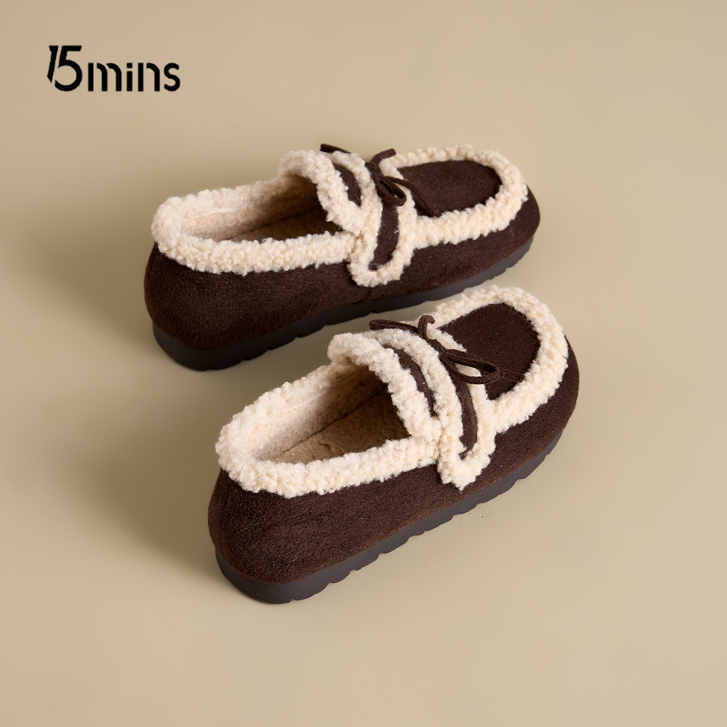 15mins蝴蝶结懒人一脚蹬毛毛鞋女