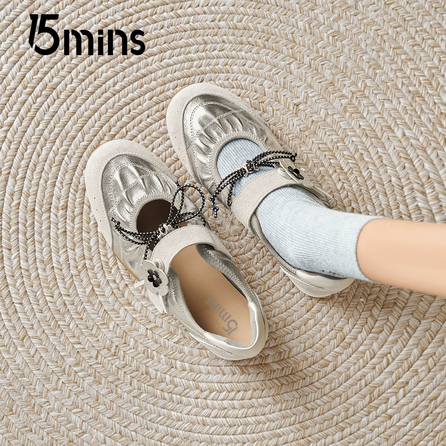 15mins银色平底玛丽珍鞋女2026春季新款软底舒适芭蕾舞鞋休闲单鞋,女鞋,玛丽珍鞋,淘宝优惠券,粉丝福利购,淘宝优惠卷