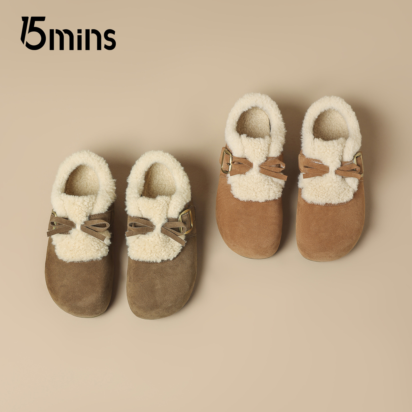 15mins蝴蝶结加绒勃肯鞋女