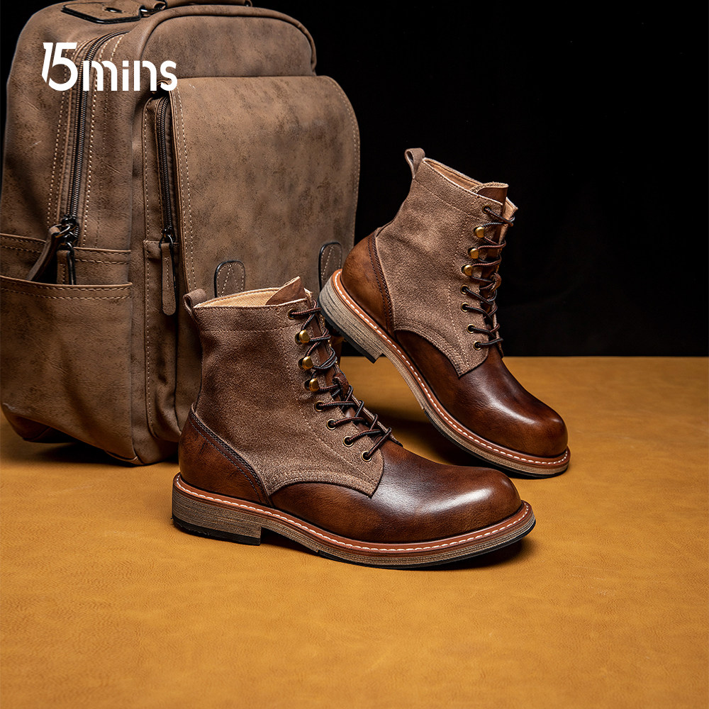 【头层牛皮 马丁靴】15mins英伦风男靴2025年冬款真皮厚底男士靴