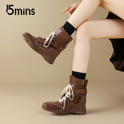 15mins复古拳击靴女款2025秋季
