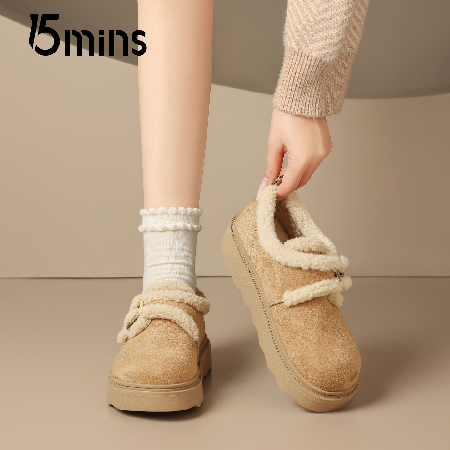 15mins时尚百搭毛毛鞋子女2025冬