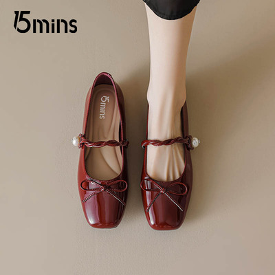 15mins银色浅口单鞋芭蕾玛丽珍鞋