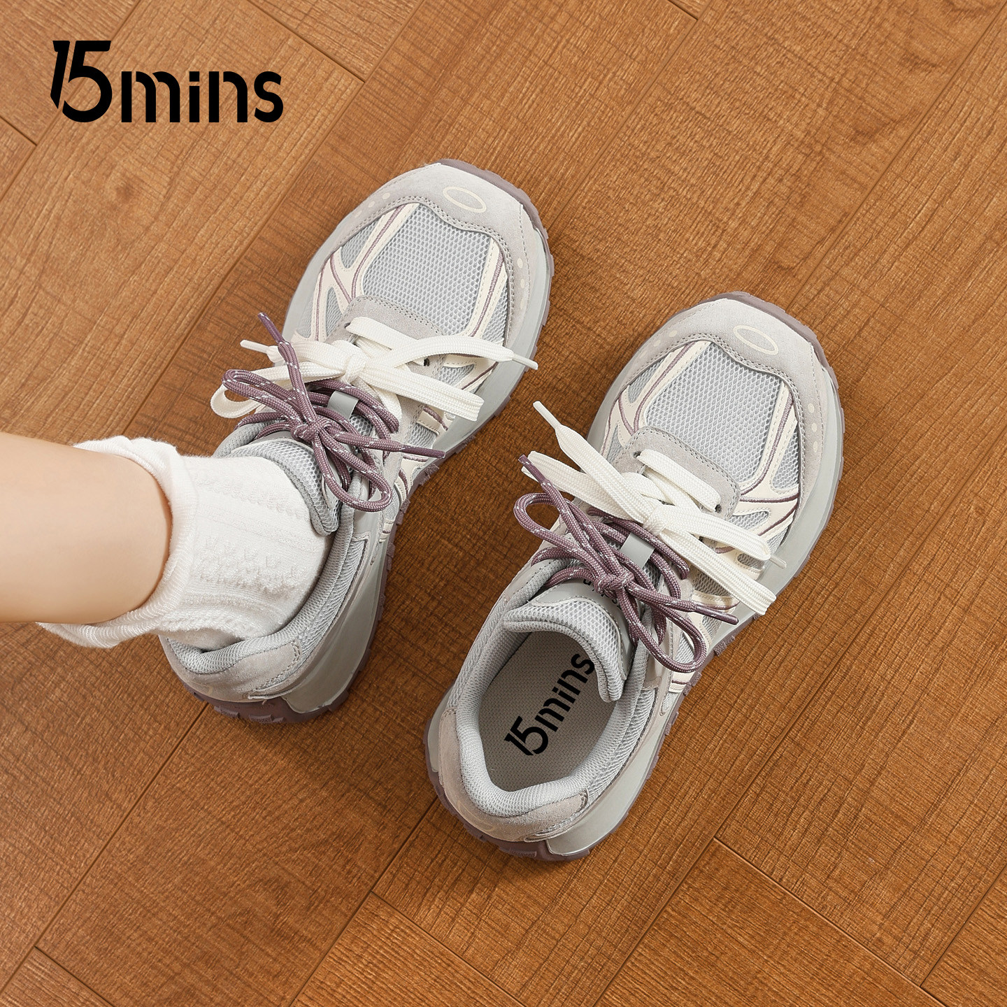 15mins厚底运动阿甘鞋女款2026新款春季百搭增高休闲鞋透气德训鞋,女鞋,德训鞋,淘宝优惠券,粉丝福利购,淘宝优惠卷