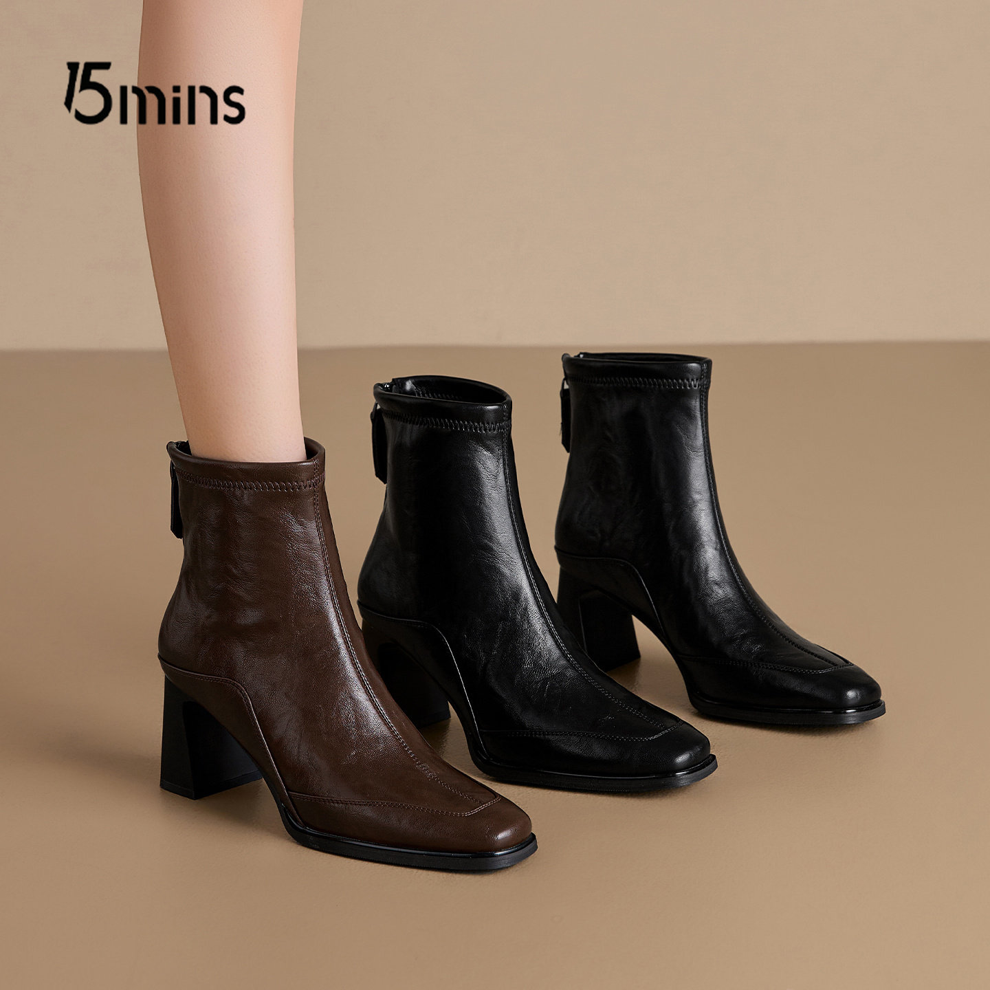15mins韩版加绒马丁靴女款2025新款冬季粗跟短靴爆款英伦风瘦瘦靴