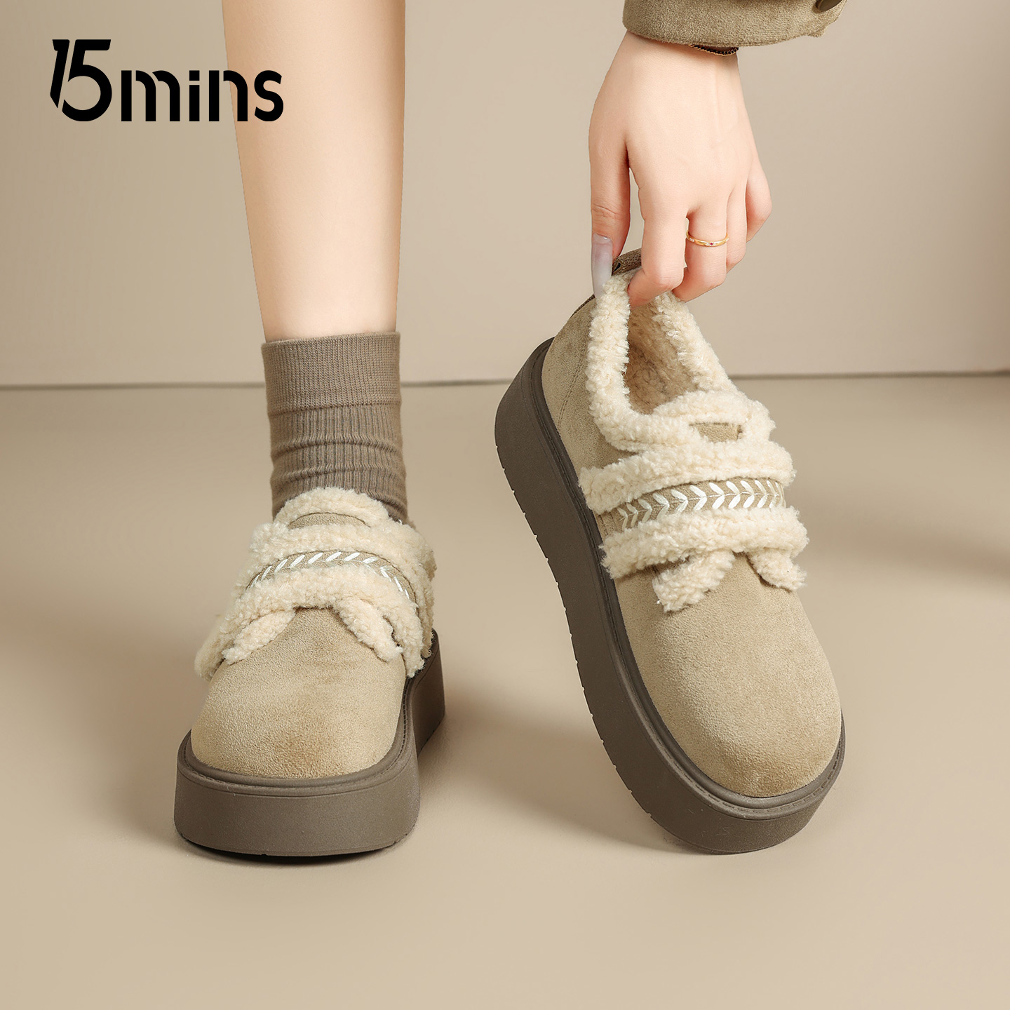 15mins时尚加绒勃肯鞋女2025冬