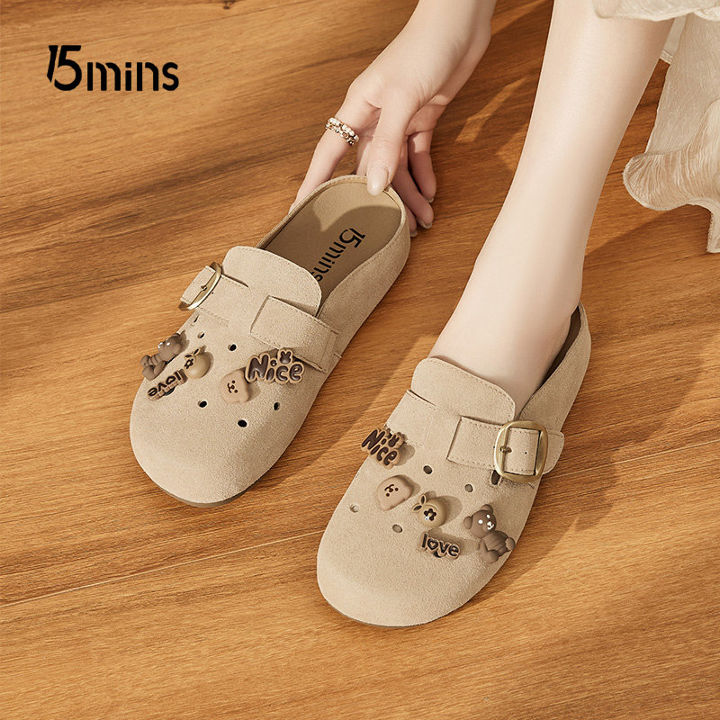 15MINS小熊穆勒拖女2026春季新款一脚蹬可爱风甜妹休闲半拖勃肯鞋