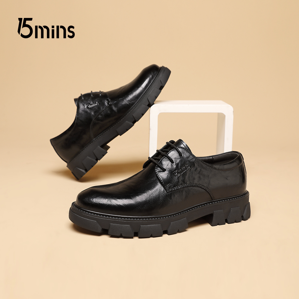15mins皮鞋春冬男款隐形内增高男鞋商务正装新郎结婚婚鞋休闲皮鞋